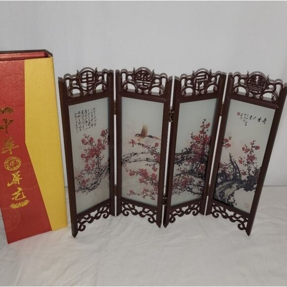 Medium Folding Screen Cherry Blossom, Decorative Desktop Divider - Picture 1 of 9